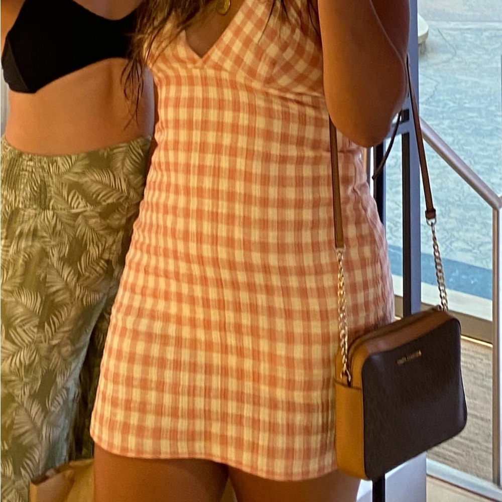 Zara Peach Checkered Dress